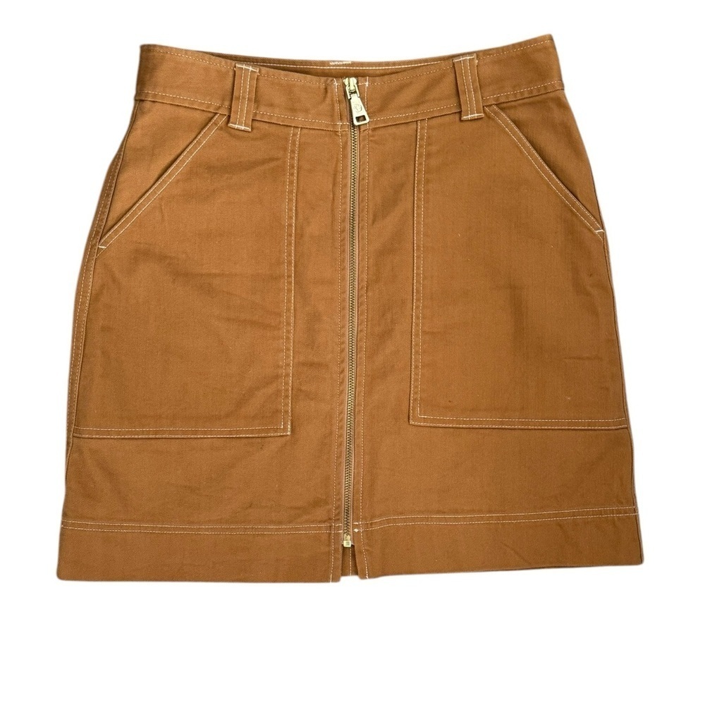 Spartina 449 Brown Zip Front Cotton Stretch Preppy Utility Mini Skirt Fall Sz 8 - Picture 4 of 8